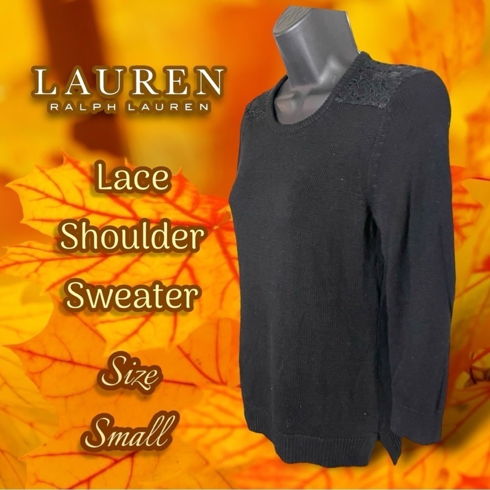 Lauren Ralph Lauren Lace Inset Black Sweater Size Small